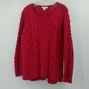 Coldwater Creek Cable Knit Bobble Sweater Womens L Amaranth Red Fisherman Chunky